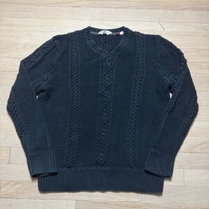 Hudson North Cable Knit V-Neck Sweater XL Gray Cotton